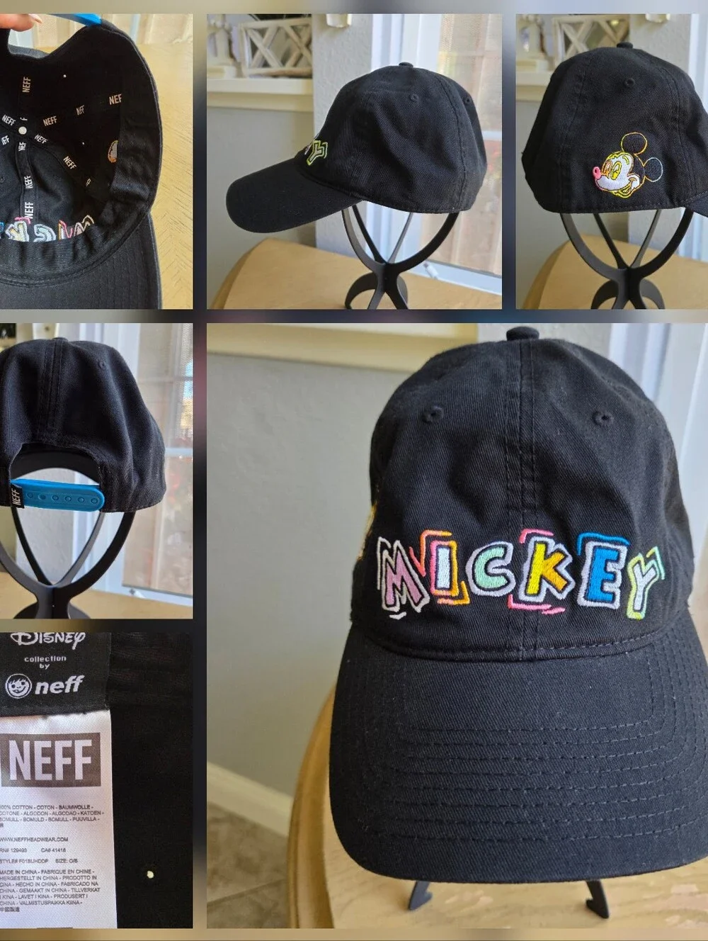 Disney x Neff Mickey Mouse Retro Snapback Hat Black Embroidered Baseball Cap OSF